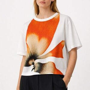 COS Silk Front Floral Panel Boxy Cropped Tee Blouse Size S Minimalist Art Print